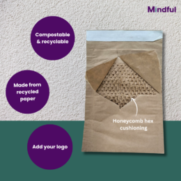 Sustainable hex mailer bags with honeycomb kraft paper lining – recyclable, tear-resistant, and built-in cushioning for secure shipping