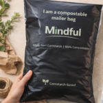 Compostable vs recyclable sustainable packaging comparison with paper mailer and box in a lifestyle setting for eco-friendly brands